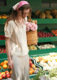 Marseille Cream Button Blouse | Soft Vintage Short Sleeve Top