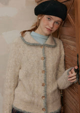 Cream Beige Echo Soft Wool Knit Cardigan