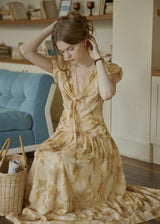 Golden Lily Lace Tie Flare Long Dress