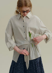 Striped Tie-Waist Wrap Vintage Shirt
