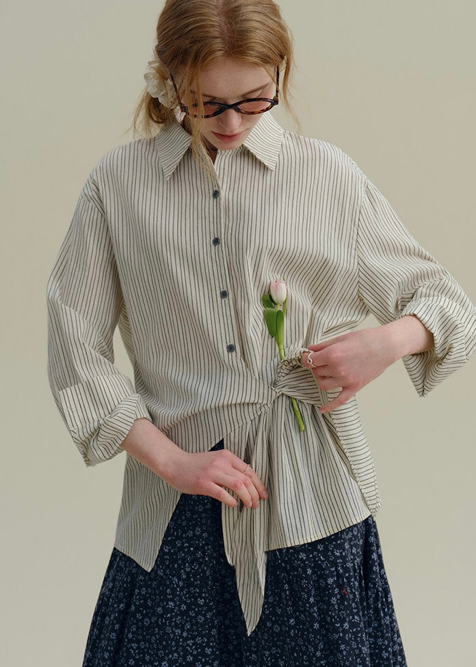 Striped Tie-Waist Wrap Vintage Shirt