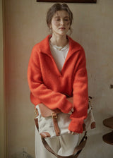 Soft Ember Mohair Deep V-Neck Sweater(2COLOR)