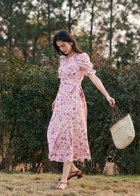 Amélie Rose Garden Wrap Dress | Romantic Pink Floral Dress
