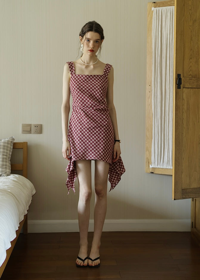 Ruby Picnic Check Dress | Vintage Asymmetrical Gingham Sleeveless Dress