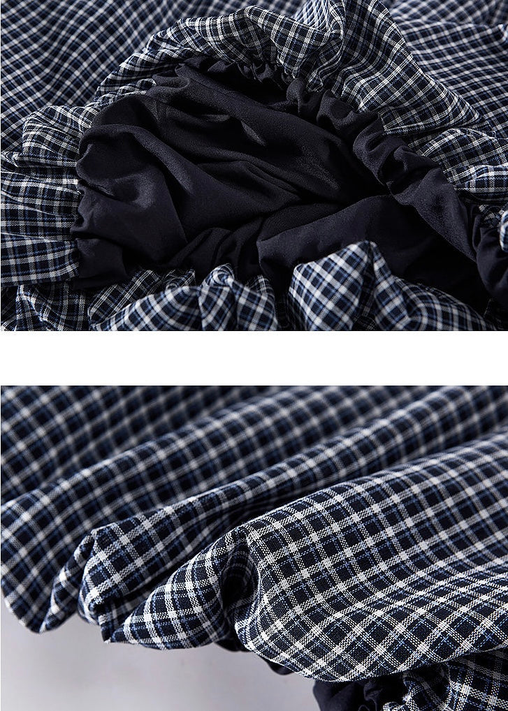 Gingham Tiered Elastic Waist Long Skirt