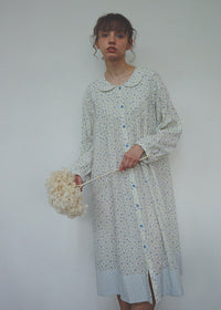 Blue Floral Cotton Nightdress Peter Pan Collar Long Sleeve Vintage Loungewear