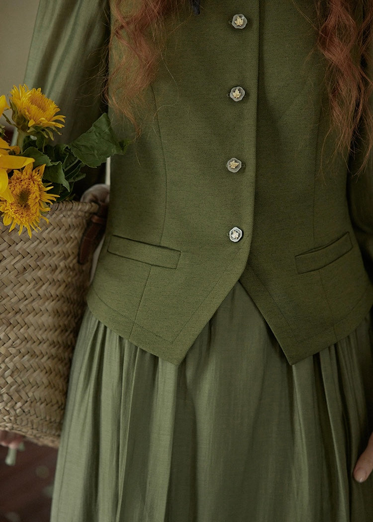 Olive Charm Vintage High Waist Two-Piece Dress