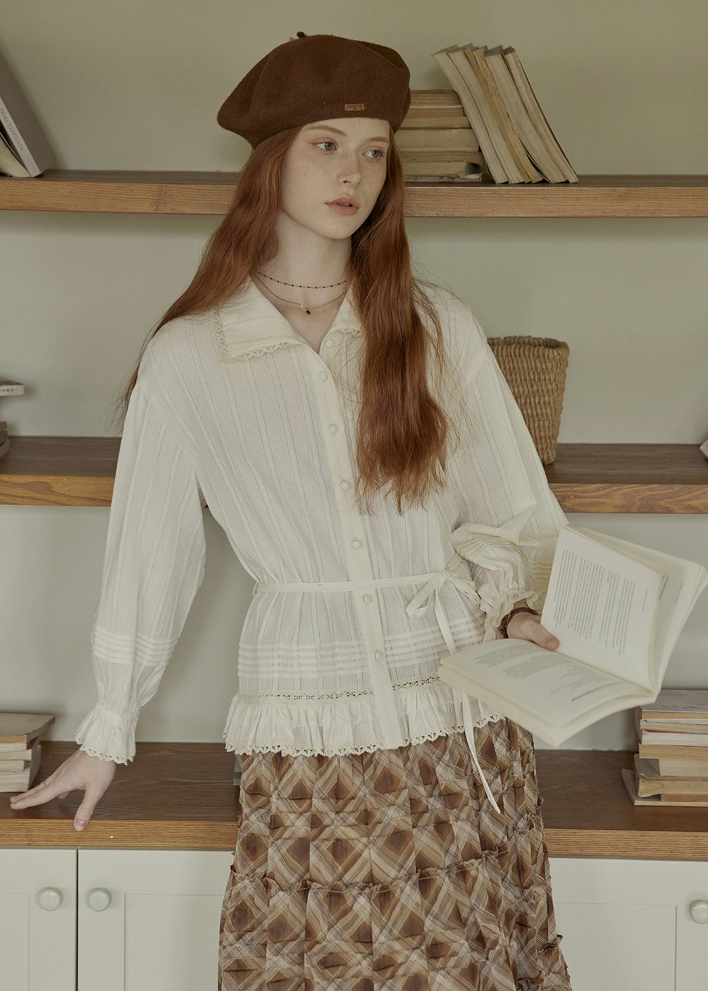 Rromantic Vintage Lace Ruffle Tie Waist Blouse