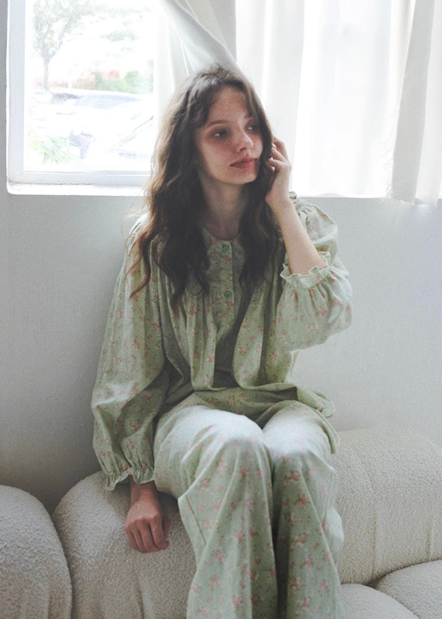 Mint Rose Morning Set Cottage Floral Pajamas