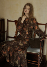 Victorian Oil Painting Floral Chiffon Maxi Dress