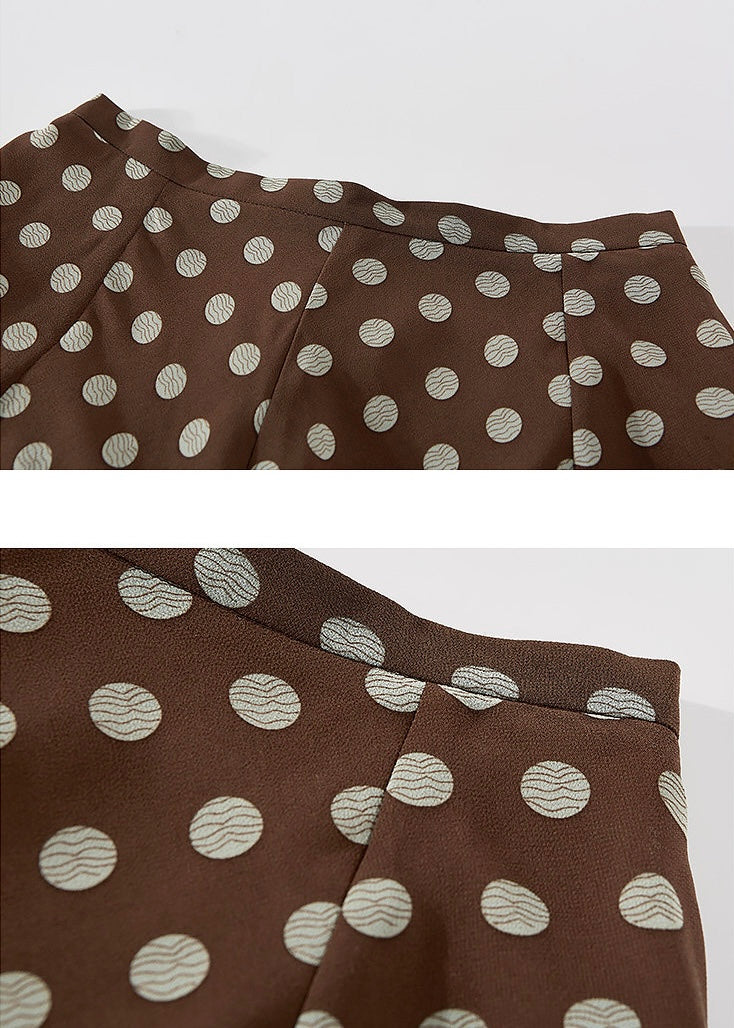 Cocoa Dot Flare Skirt Vintage Polka Dot Ruffle Hem A-Line Skirt