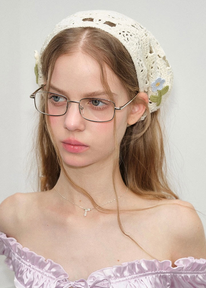 Daisy Crochet Hair Scarf Vintage Floral Ivory Head Wrap