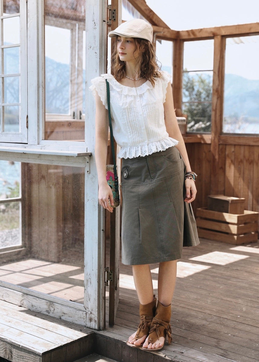 Lucie Ruffle Lace Blouse | Vintage White Cotton Summer Top