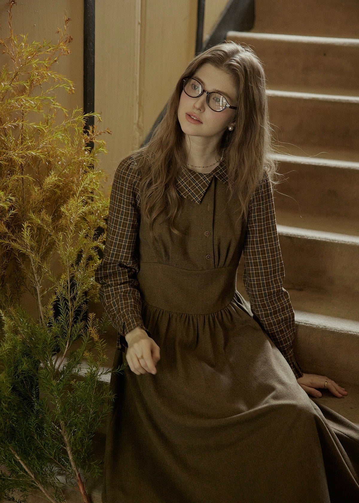Olive Library Layered Check Dress
