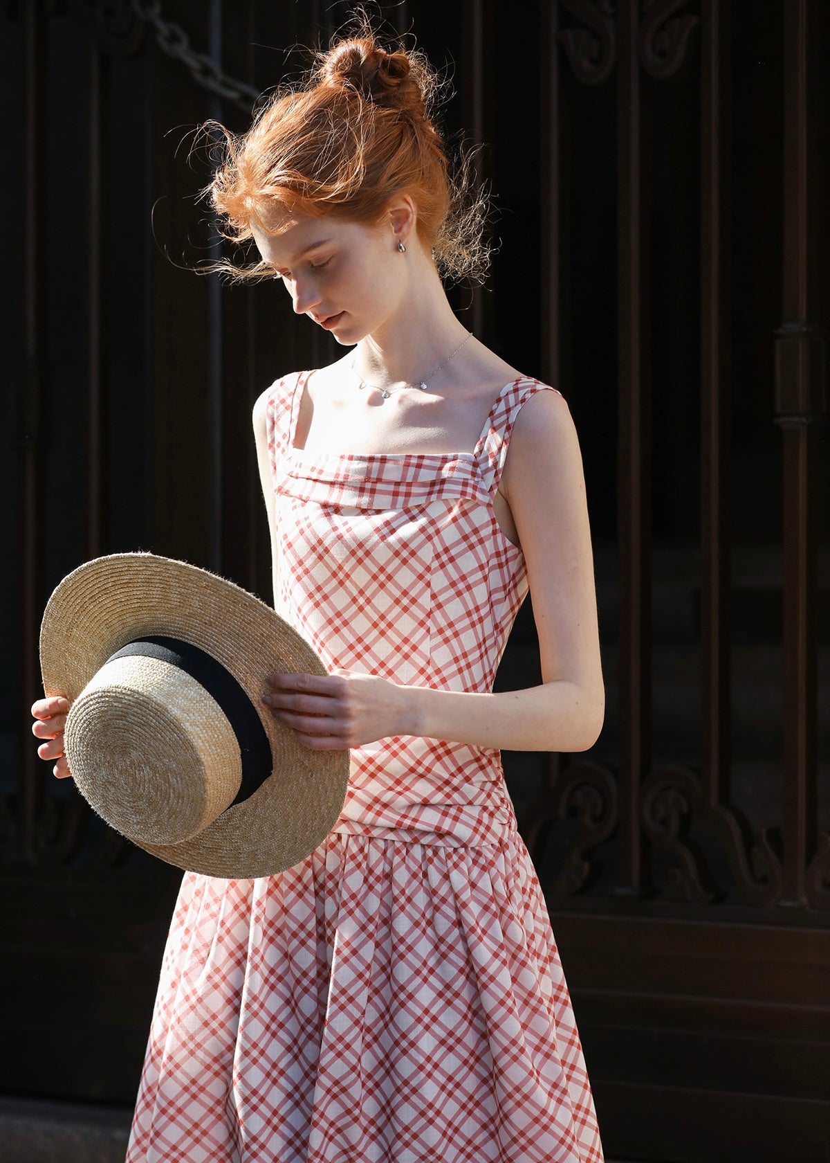 Cherry Grid Sundress | Red Check Sleeveless Vintage Dress