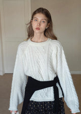 Snowfield Soft Ivory Cable Knit Sweater