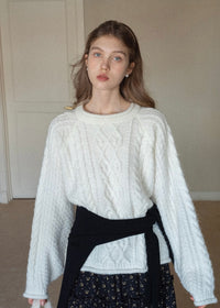 Snowfield Soft Ivory Cable Knit Sweater