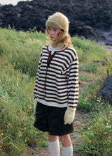 Brown Striped Tie-Front Knit Sweater