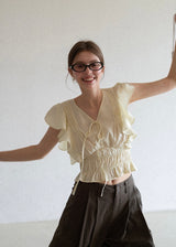 Soft Frill Smocked Waist Summer Blouse