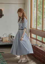 Morning Letter Stripe Dress | Classic Blue Shirt Dress