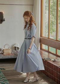 Morning Letter Stripe Dress | Classic Blue Shirt Dress