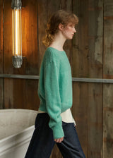 Mint Meadow Jacquard Knit Boat Neck Vintage Sweater