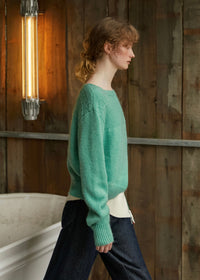 Mint Meadow Jacquard Knit Boat Neck Vintage Sweater