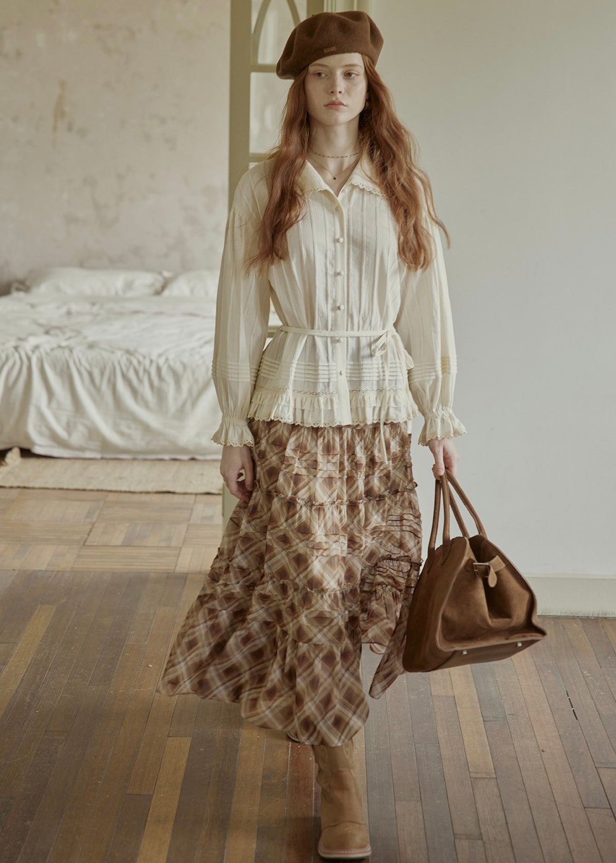 Rromantic Vintage Lace Ruffle Tie Waist Blouse
