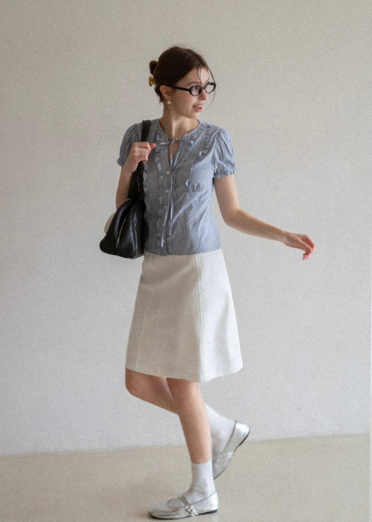 Mirelle Ribbon Frill Vintage Stripe Blouse