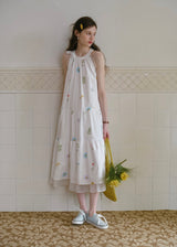 Field Whispers White Embroidered Halter Neck Dress