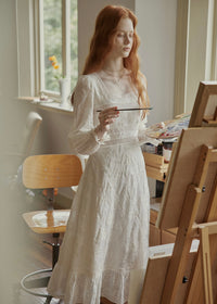 Blanche Embroidered Vintage Lace Maxi Dress