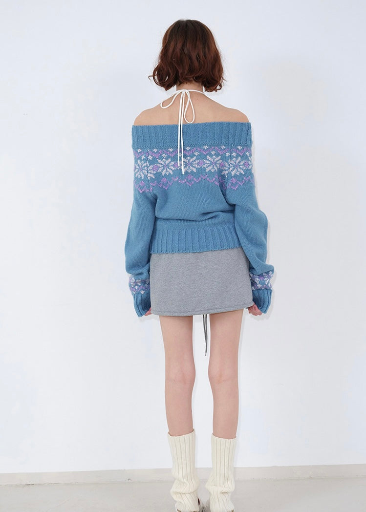 Nordic Fair Isle Off-Shoulder Knit Top