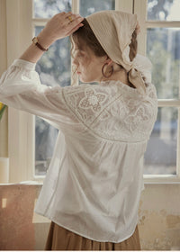 Butterfly Letter Embroidered Vintage Lace Blouse