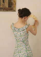 Green Petal Sheer Floral Ribbon Sleeveless Top