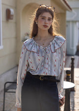 Red Stitch Romantic Vintage Ruffle Blouse