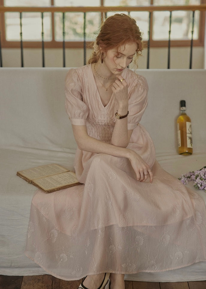 Blush Verse Soft Pink Embroidered Vintage Dress
