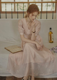Blush Verse Soft Pink Embroidered Vintage Dress
