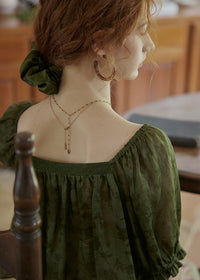 Château Garden Pintuck Blouse | Vintage Dark Green Peplum Top