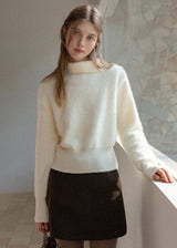 Cream Apricot Diagonal Button Collar Knit Sweater