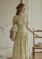 Elowen V-Neck Floral Lace Trim Dress