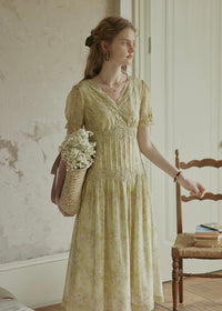 Elowen V-Neck Floral Lace Trim Dress