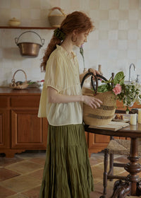 Butterlight Poem Blouse | Pintuck Vintage Top in Ivory Yellow