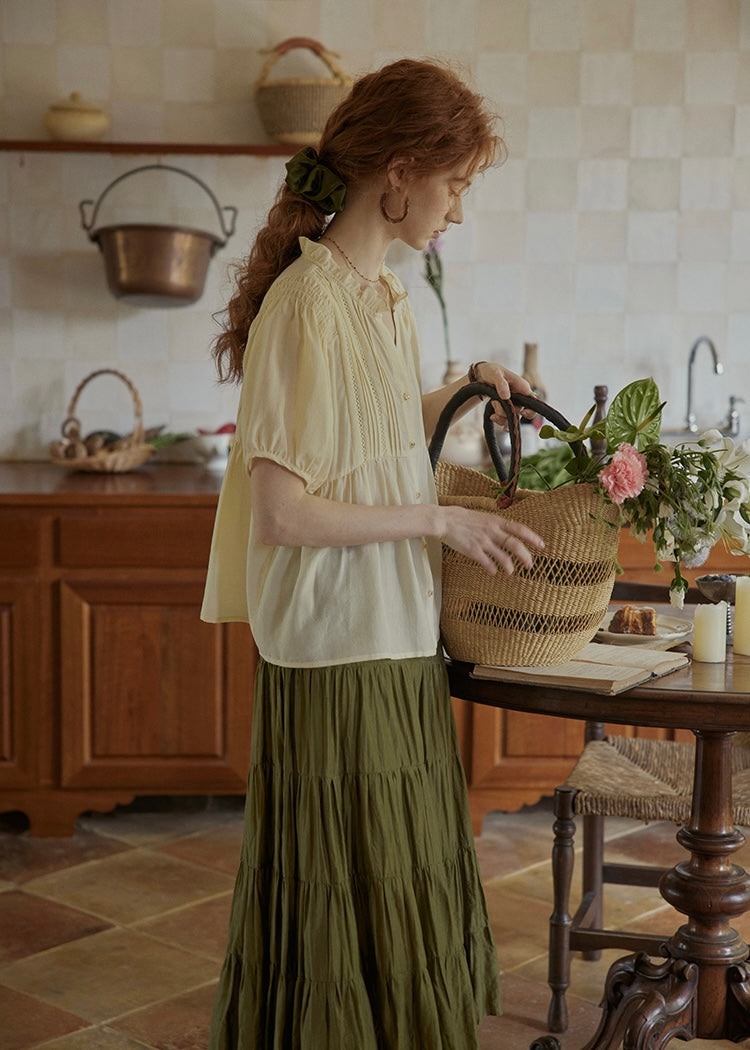 Butterlight Poem Blouse | Pintuck Vintage Top in Ivory Yellow