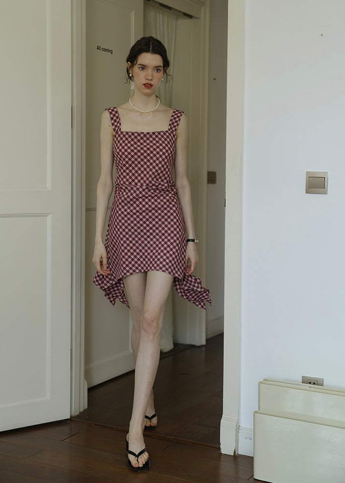 Ruby Picnic Check Dress | Vintage Asymmetrical Gingham Sleeveless Dress