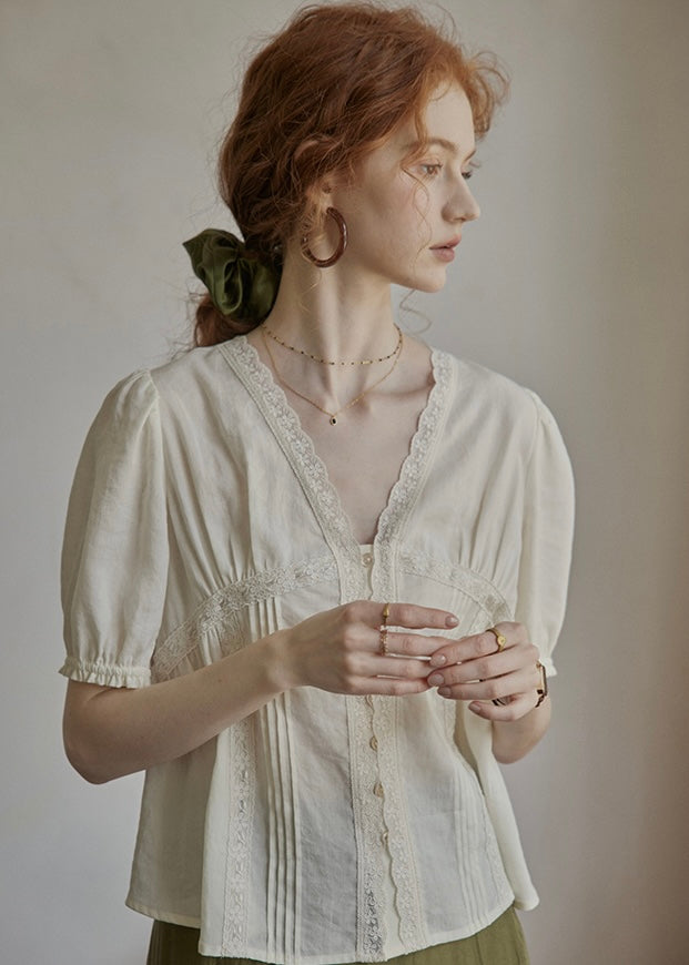 Soft Letter Blouse | Vintage Lace V-Neck Top