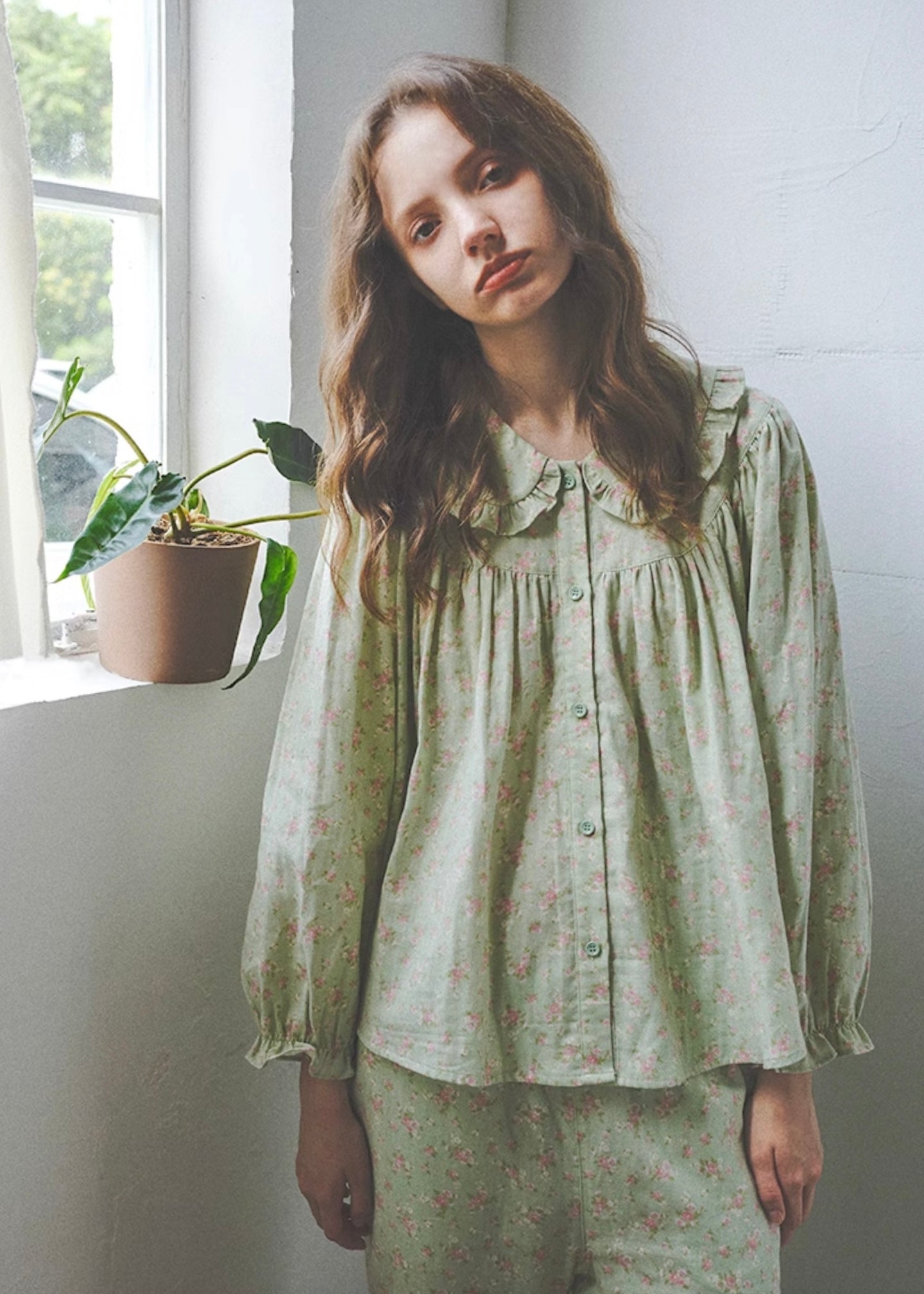 Mint Rose Morning Set Cottage Floral Pajamas