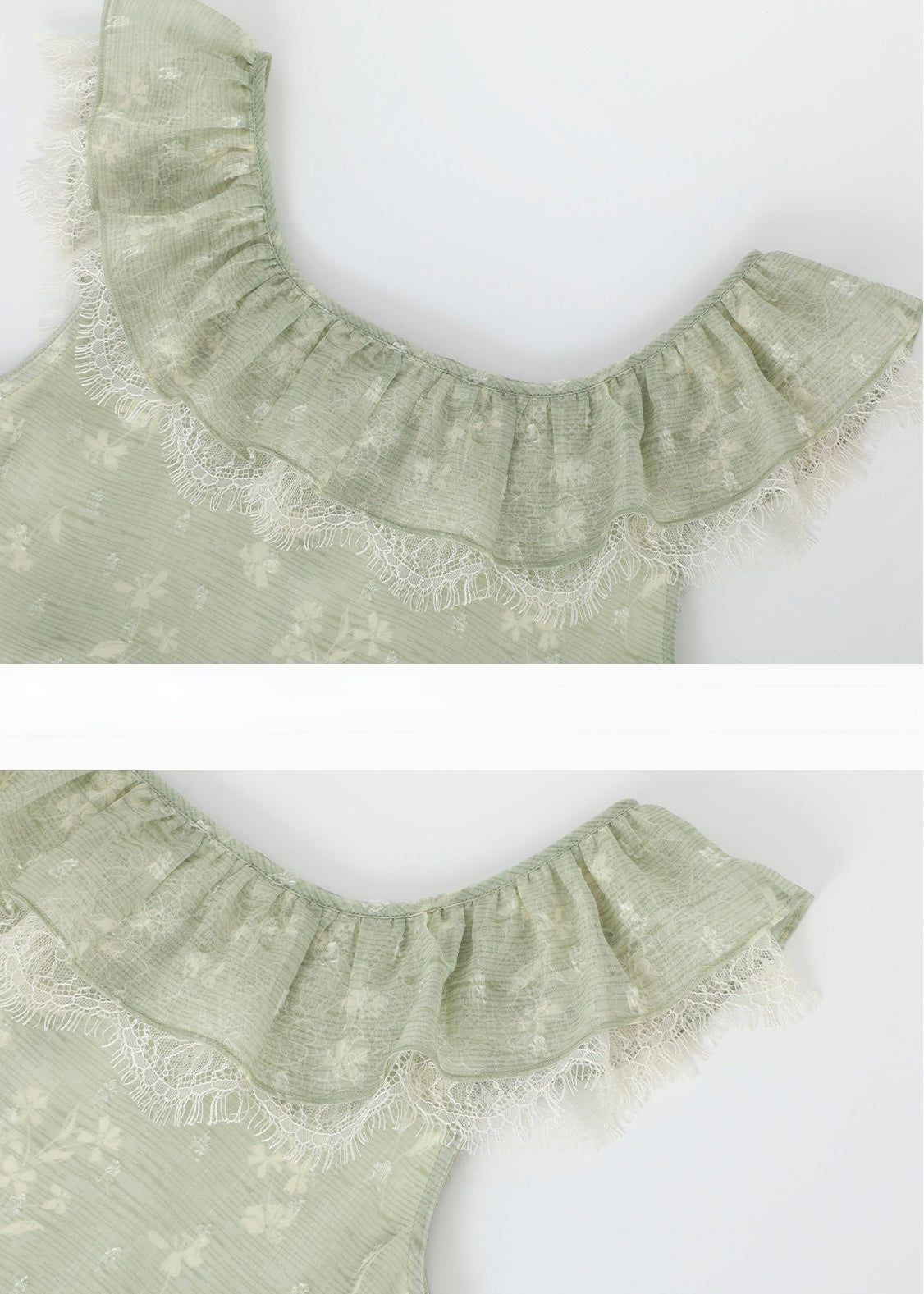 Sage Ruffle Lace Trim Sleeveless Long Dress