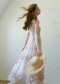 Rosette Waltz Tiered Floral Smocked Strap Dress