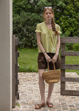 Sunday Picnic Blouse | Lace Trim Puff Sleeve Vintage Top(2COLOR)