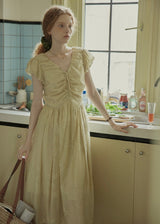 Lemon Yellow Glaze Ruched Dress